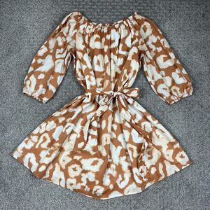 Elizabeth and James Dress Womens Small Brown Ivory Bohemian Belted Cotton